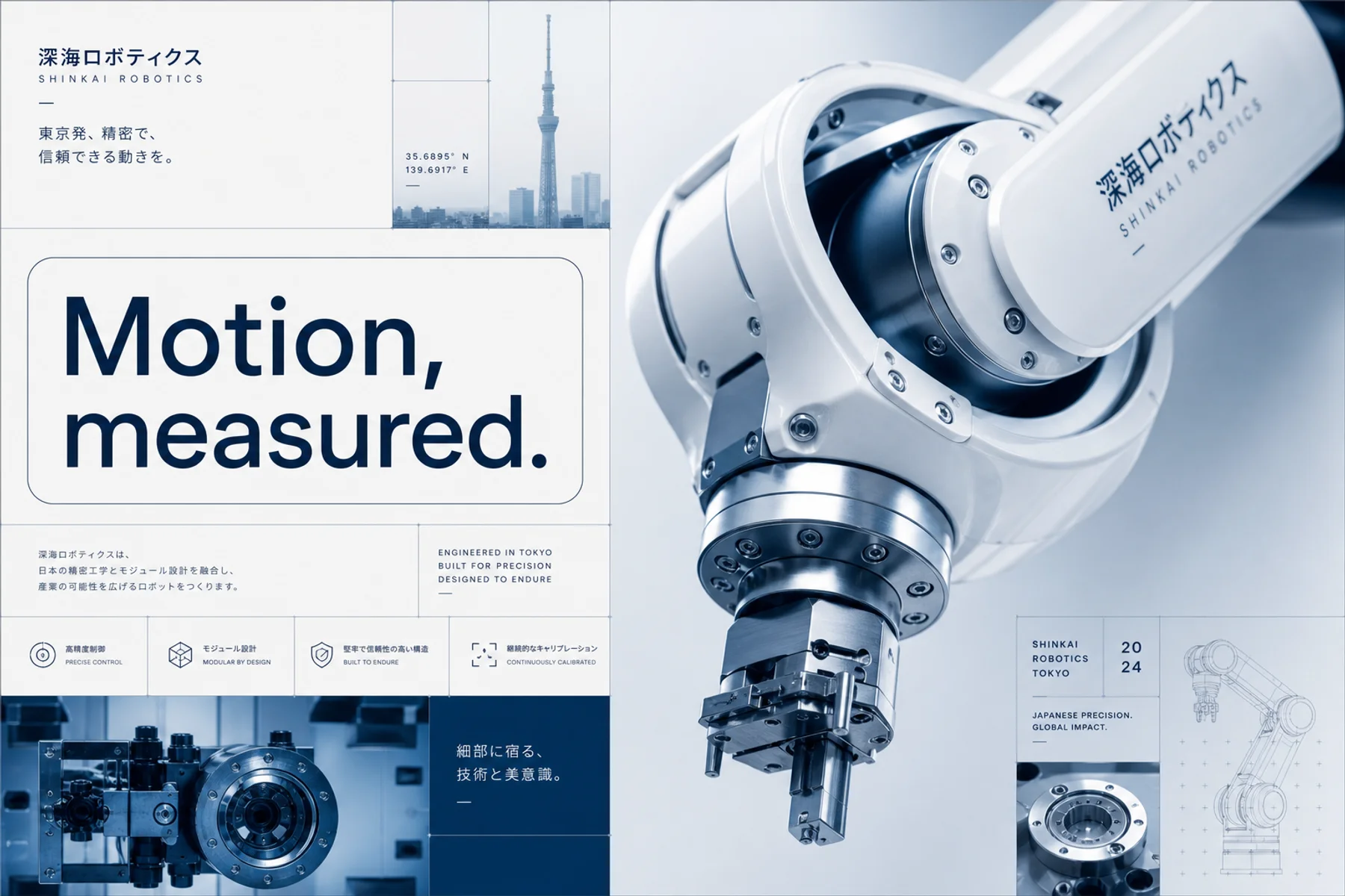 Fictional Shinkai Robotics precision robotics brand artwork