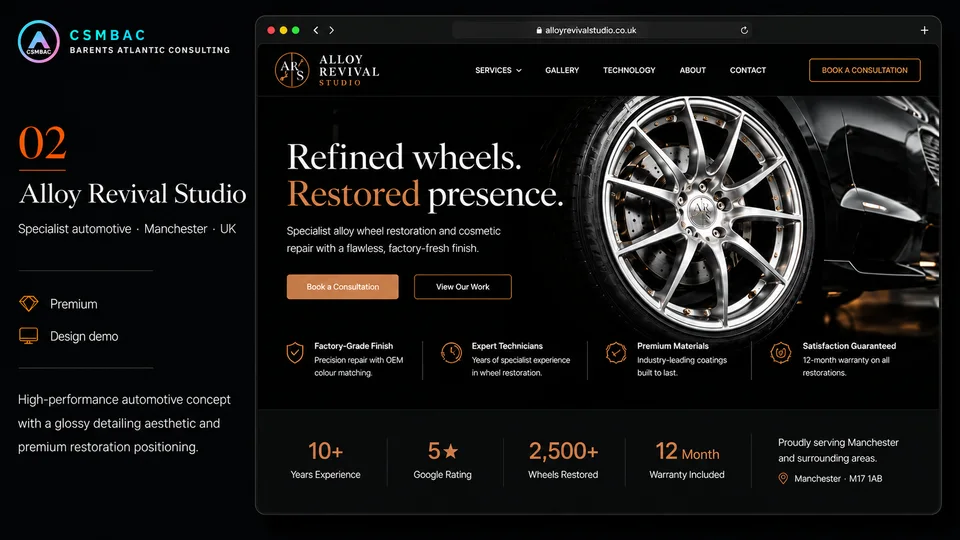 Alloy Revival Studio theme example, alloy repair enquiry layout