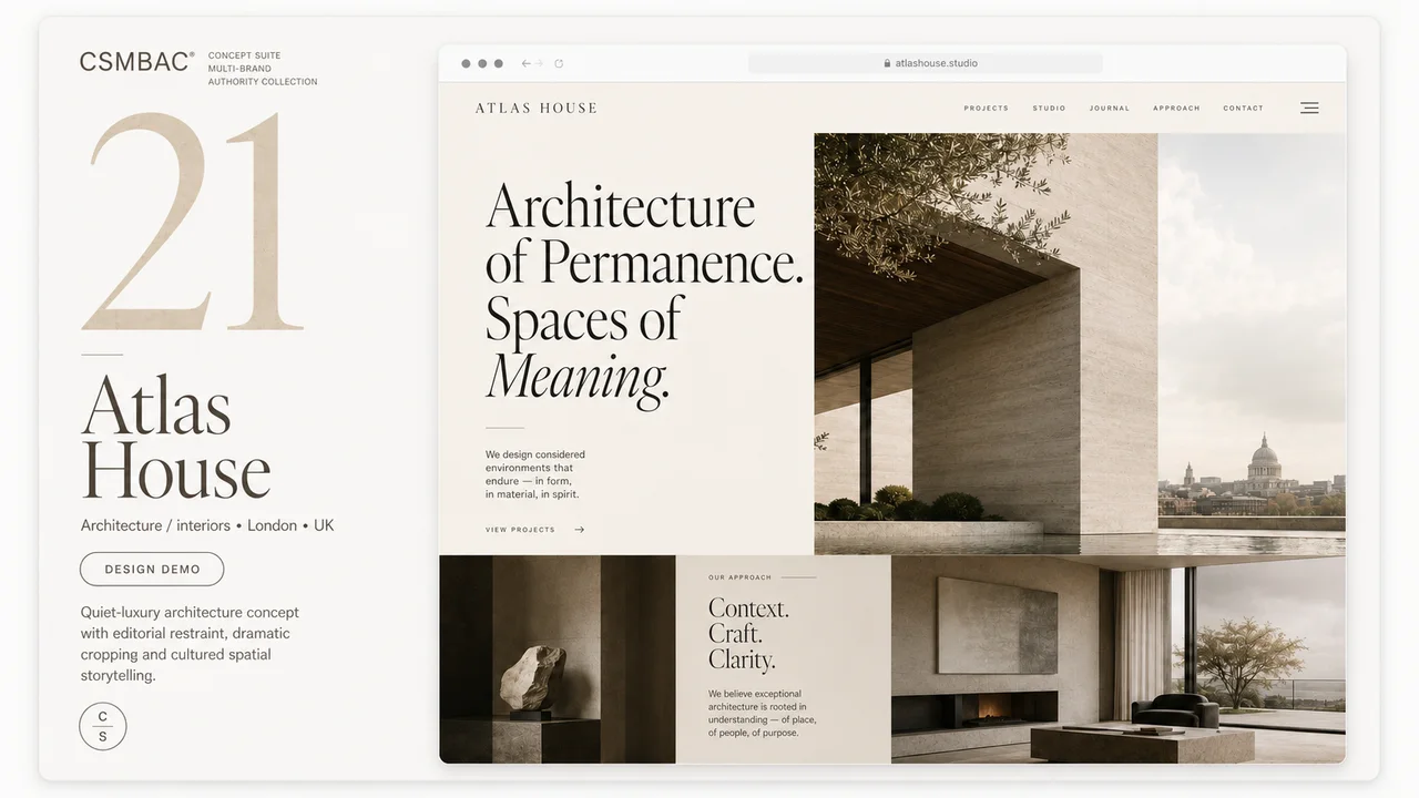 Example website theme concept, atlas house