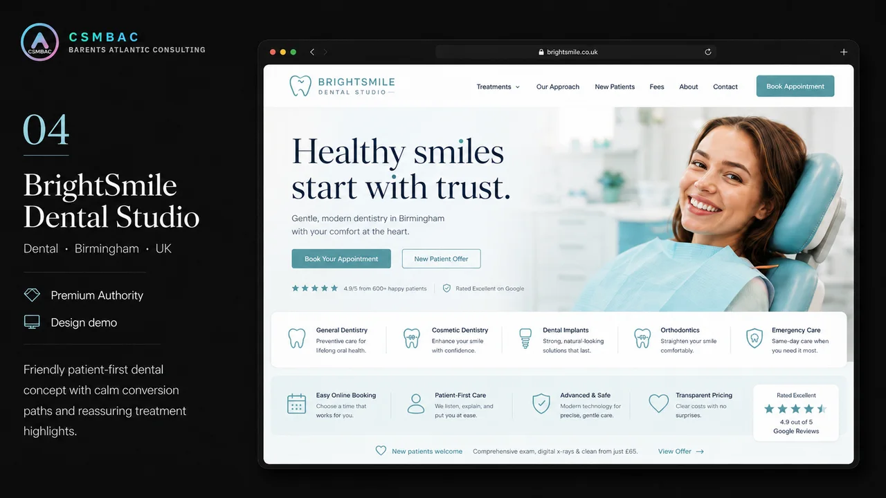 Example website theme concept — brightsmile dental studio