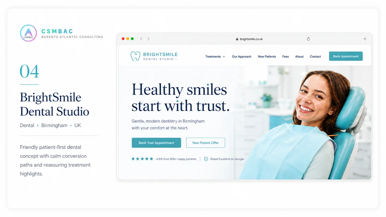 Example website theme concept, brightsmile dental studio