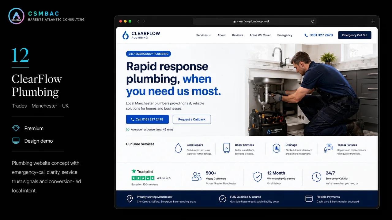 Example website theme concept — clearflow plumbing
