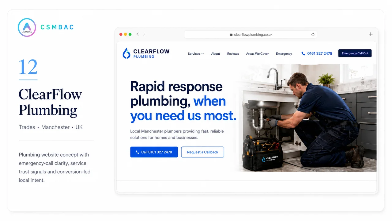 Example website theme concept, clearflow plumbing
