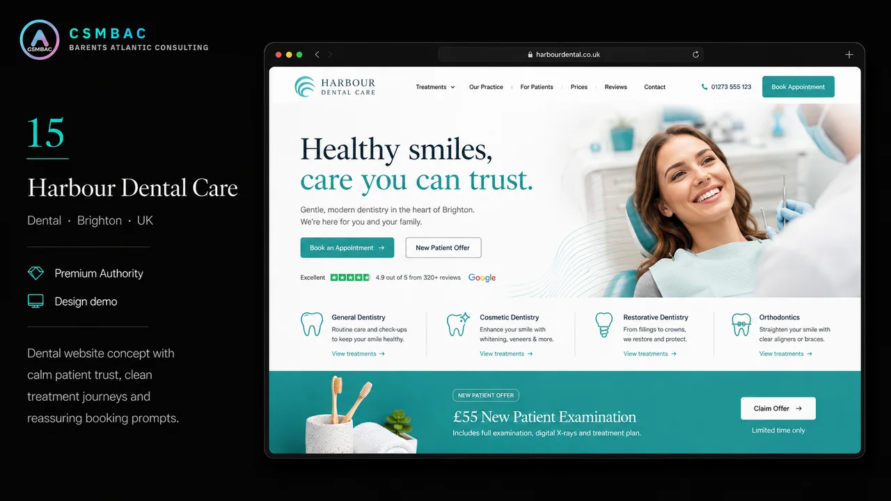 Example website theme concept — harbour dental care