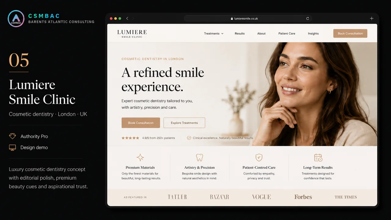 Example website theme concept — lumiere smile clinic