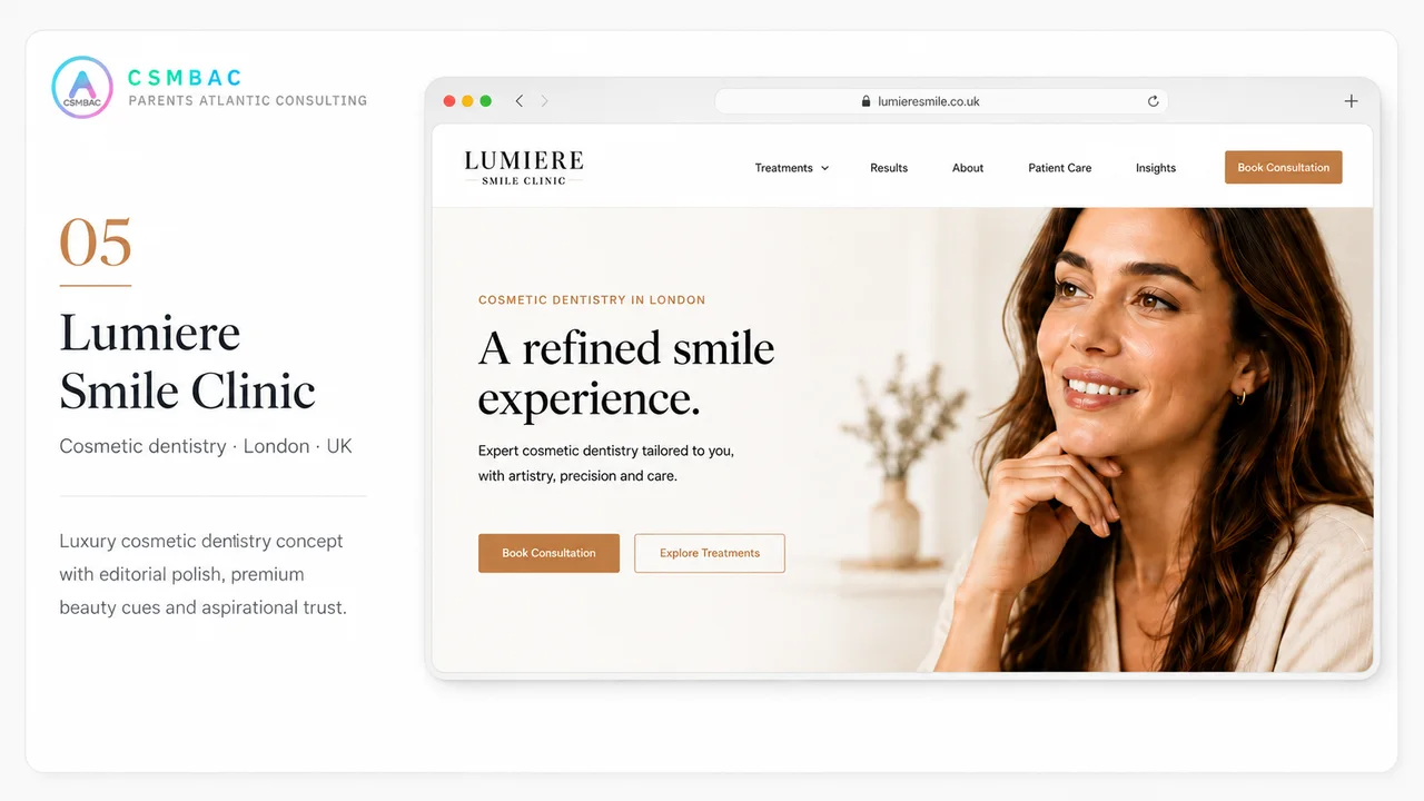 Example website theme concept, lumiere smile clinic
