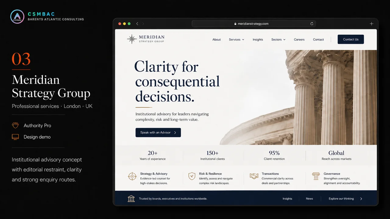 Example website theme concept — meridian strategy group