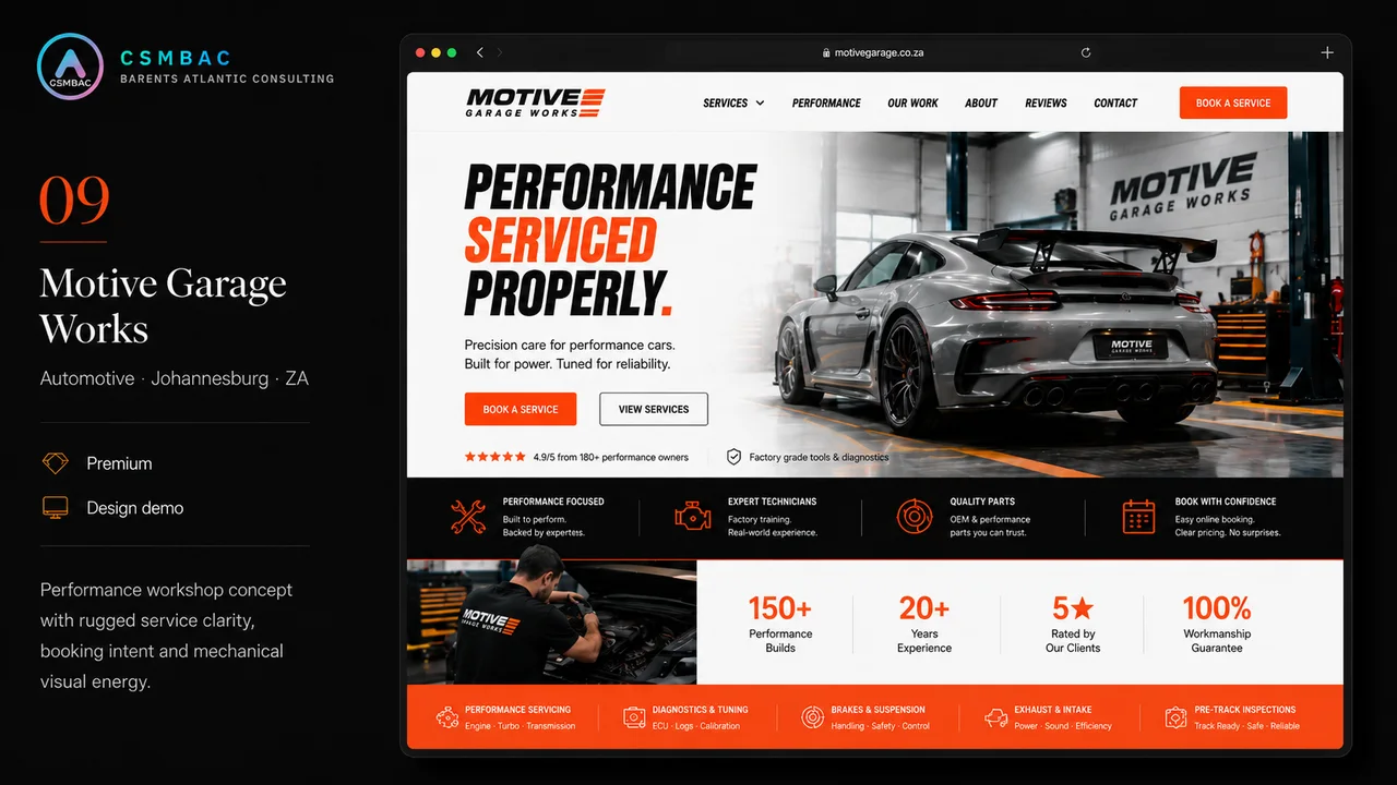 Example website theme concept — motive garage works
