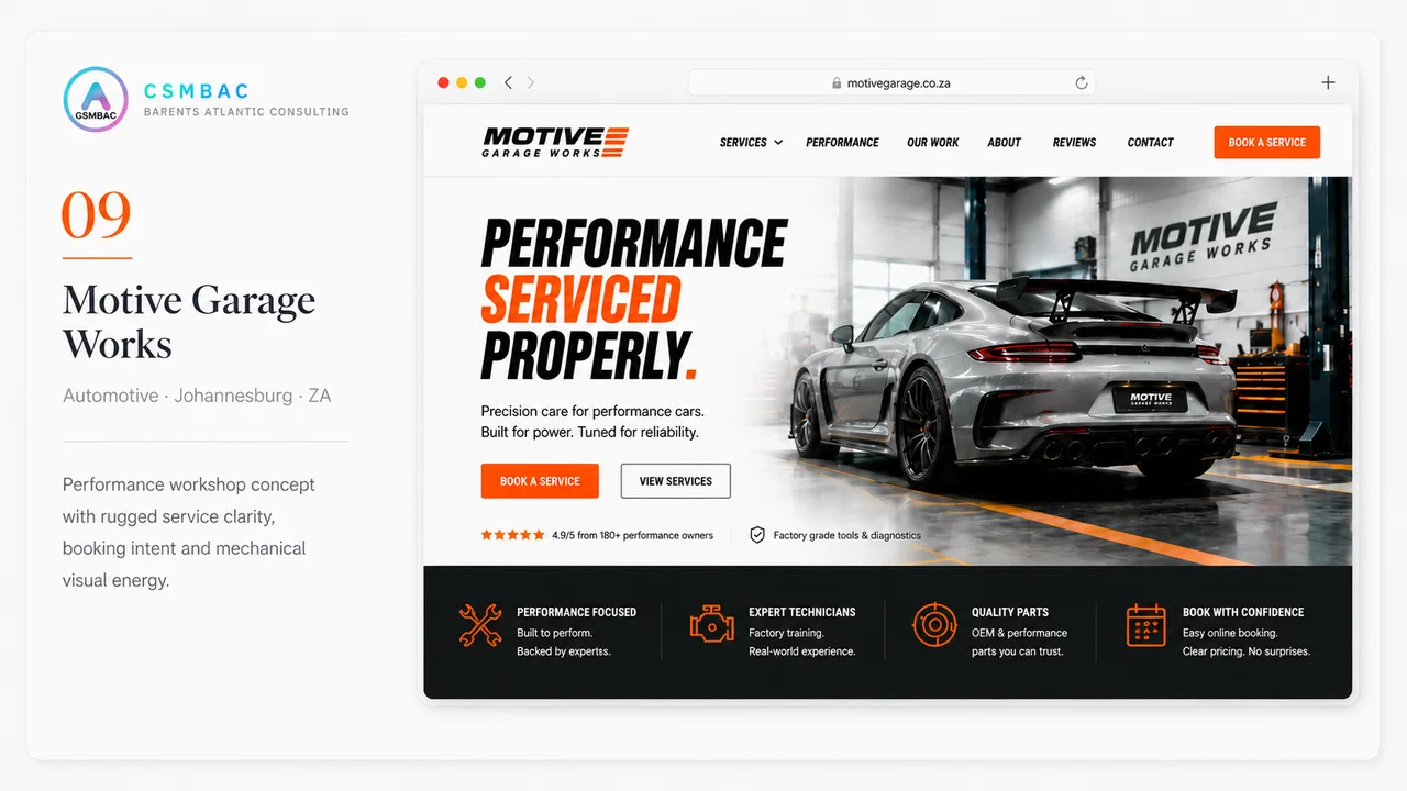 Example website theme concept, motive garage works