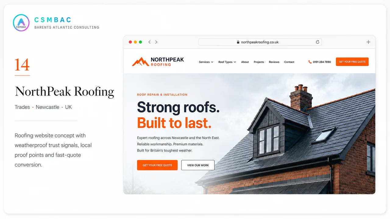 Example website theme concept, northpeak roofing
