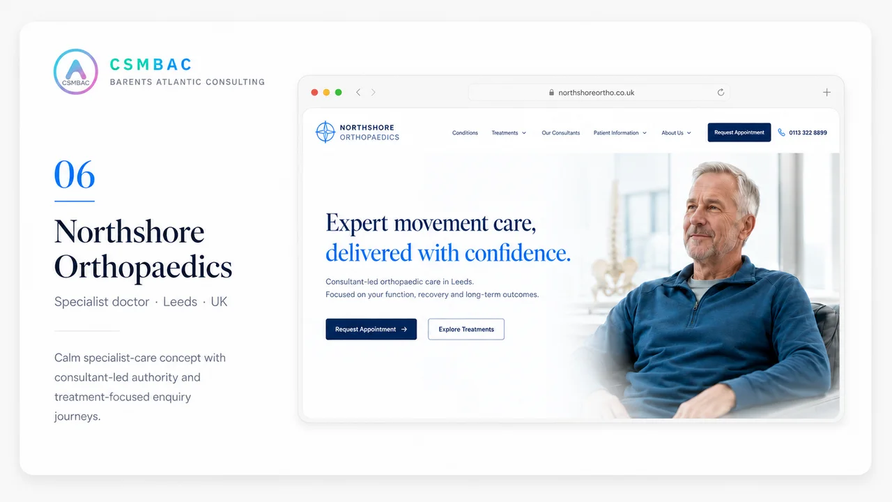 Example website theme concept, northshore orthopaedics