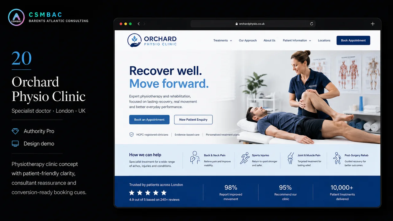 Example website theme concept — orchard physio clinic
