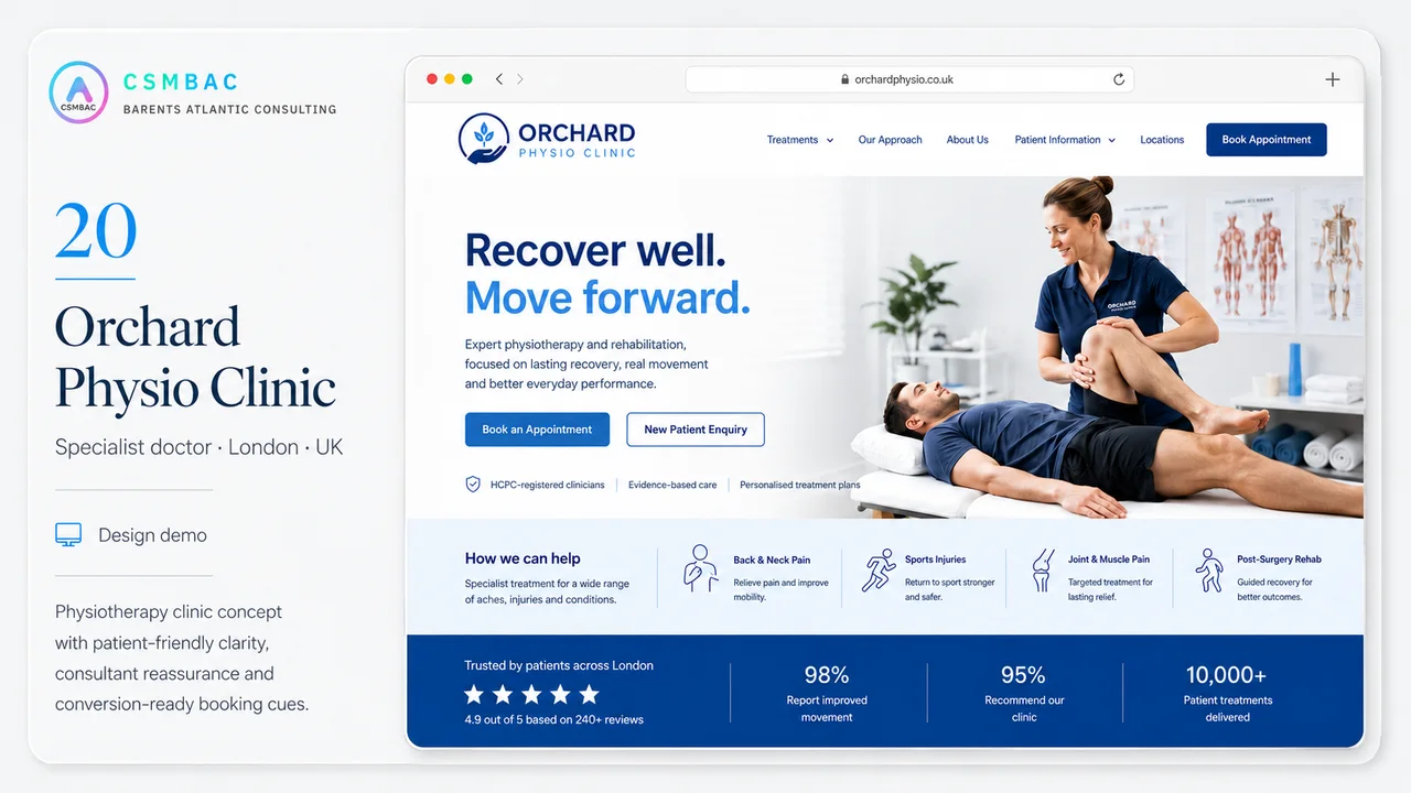 Example website theme concept, orchard physio clinic