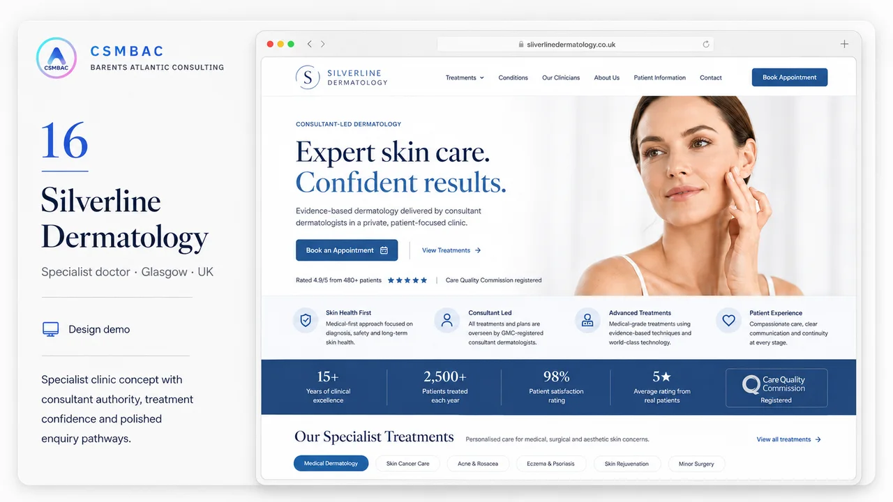 Example website theme concept, silverline dermatology