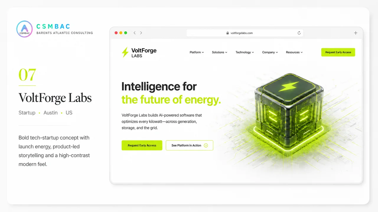 Example website theme concept, voltforge labs