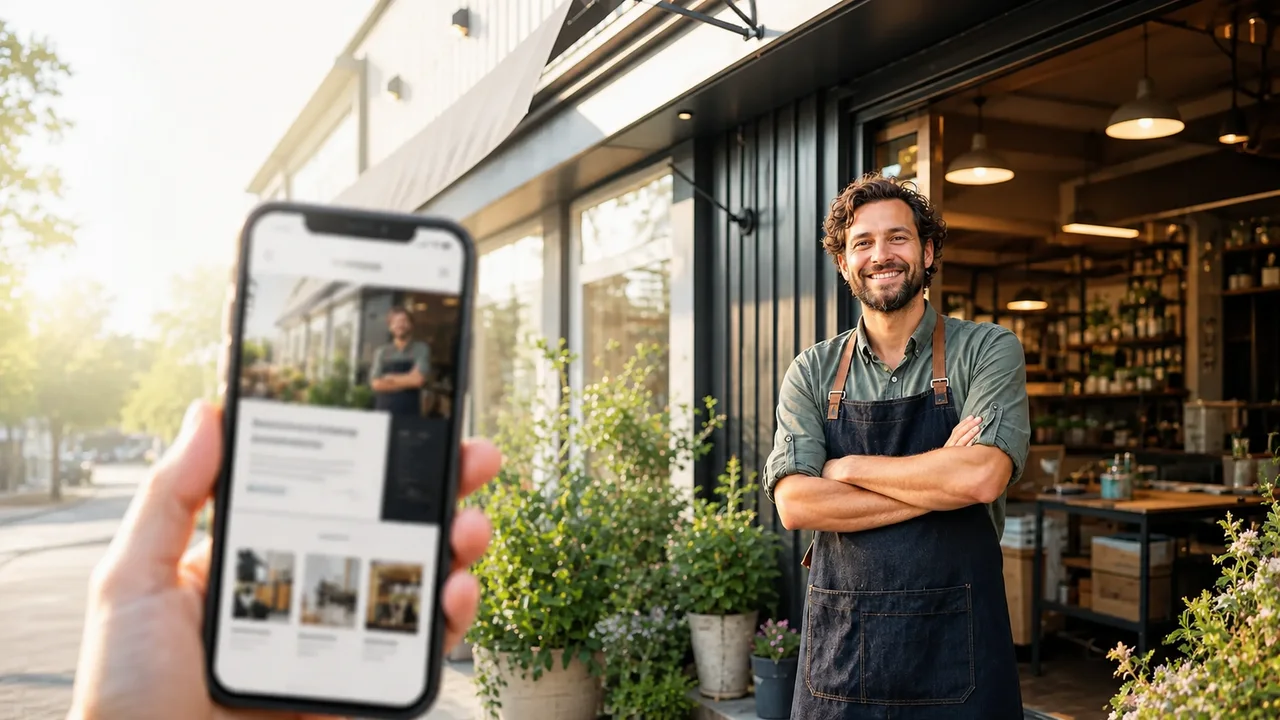 Local business owner showcasing services on a website built for nearby customer searches