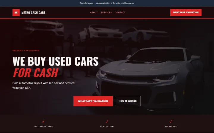 Cash for cars homepage style preview