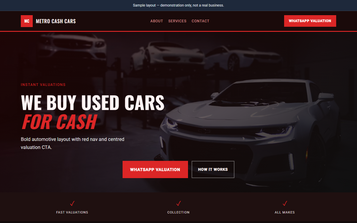 Cash for cars homepage style preview