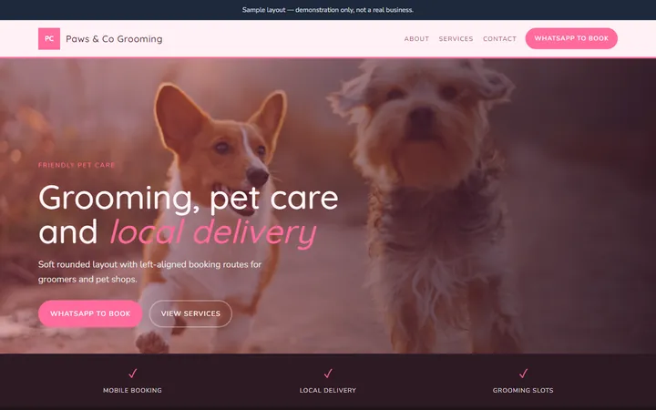 Dog grooming & pet care homepage style preview