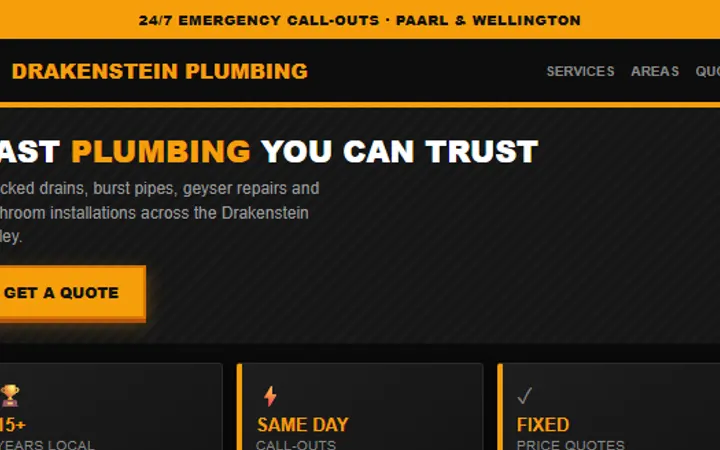 Drakenstein Plumbing homepage style preview