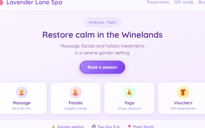Lavender Lane Spa homepage style preview