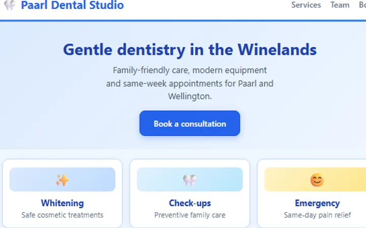 Paarl Dental Studio homepage style preview