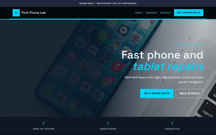 Phone repairs homepage style preview