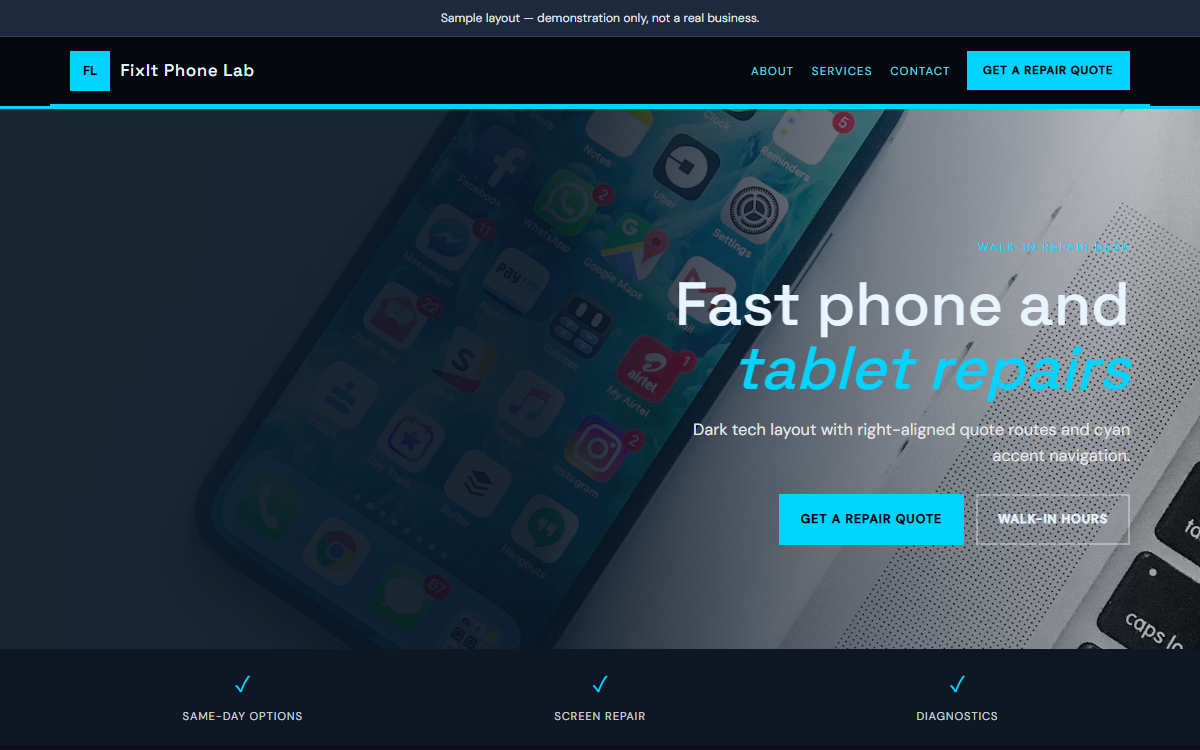 Phone repairs homepage style preview