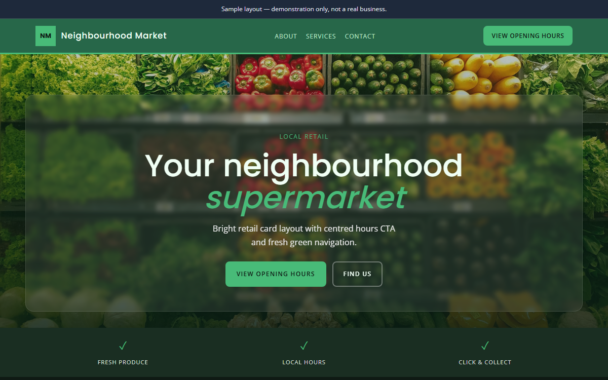 Local supermarket & retail homepage style preview
