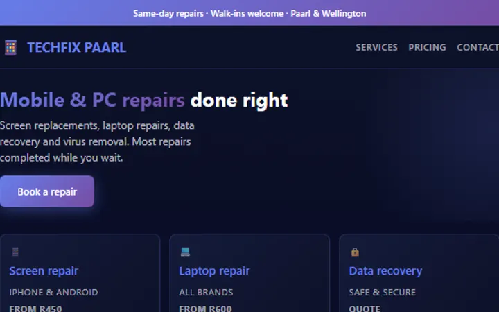 TechFix Paarl homepage style preview
