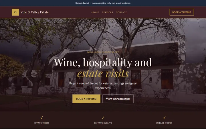 Wine estate homepage style preview
