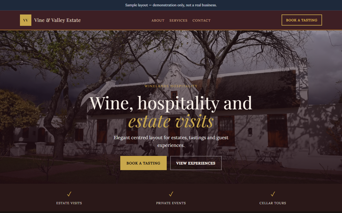 Wine estate homepage style preview
