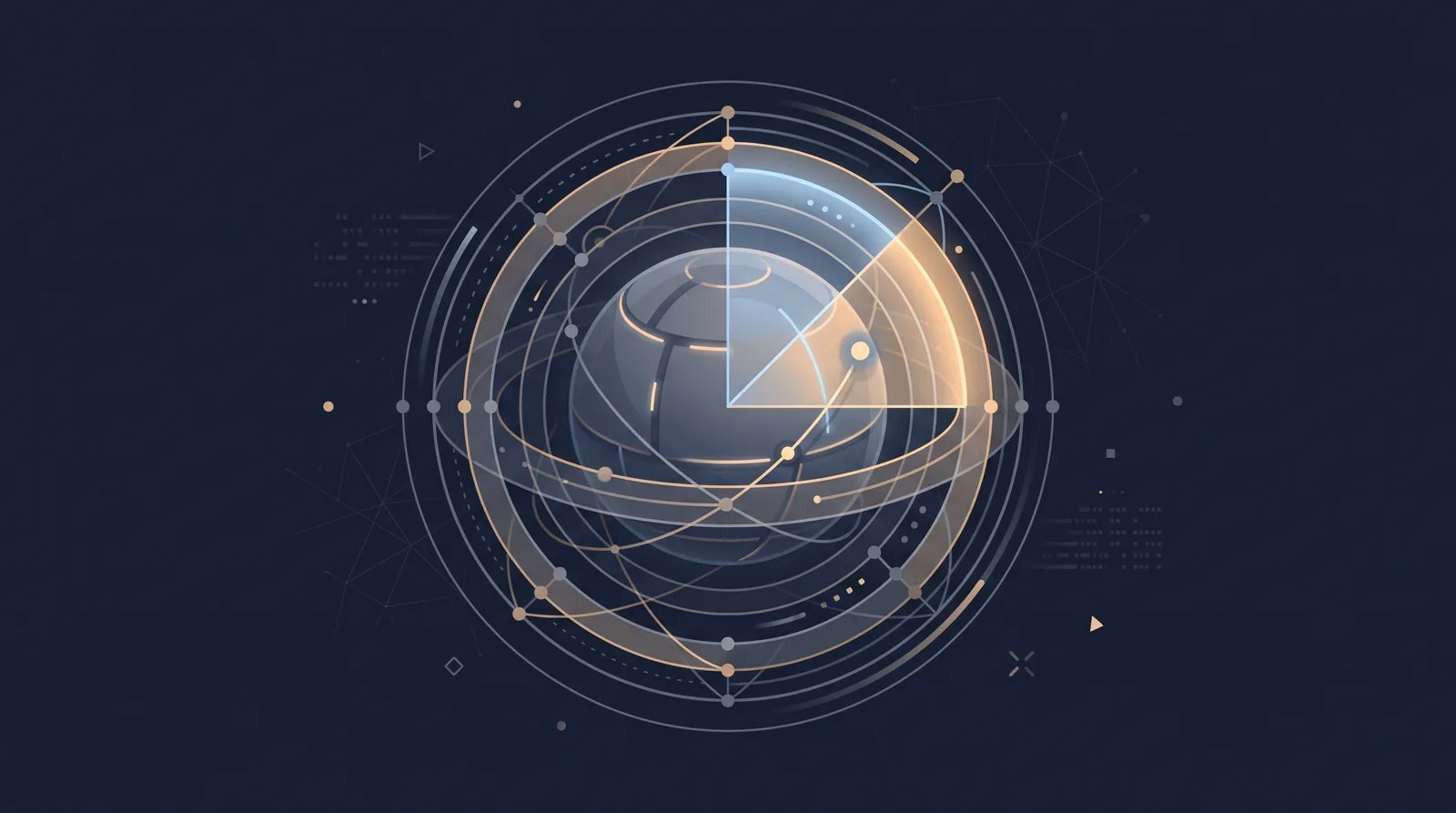 Flat editorial illustration showing a planetary shield with concentric orbit rings, one radial segment glowing as a small request dot climbs.