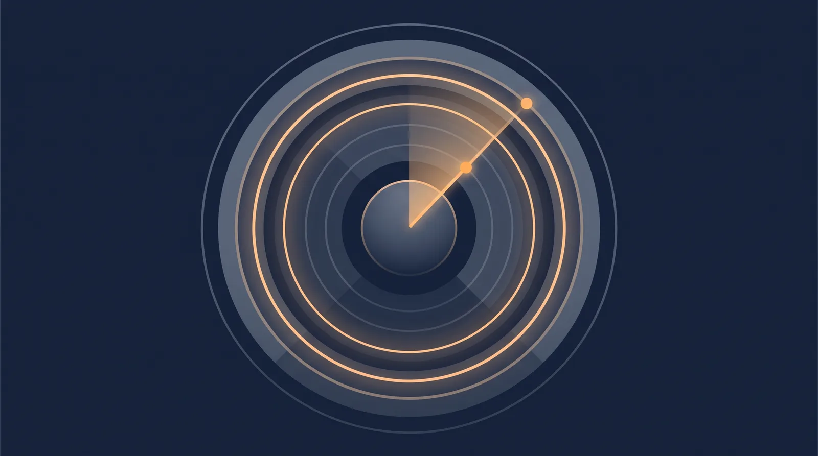 Editorial close-up illustration showing a planetary shield with concentric orbit rings, one radial segment glowing as a small request dot settles.