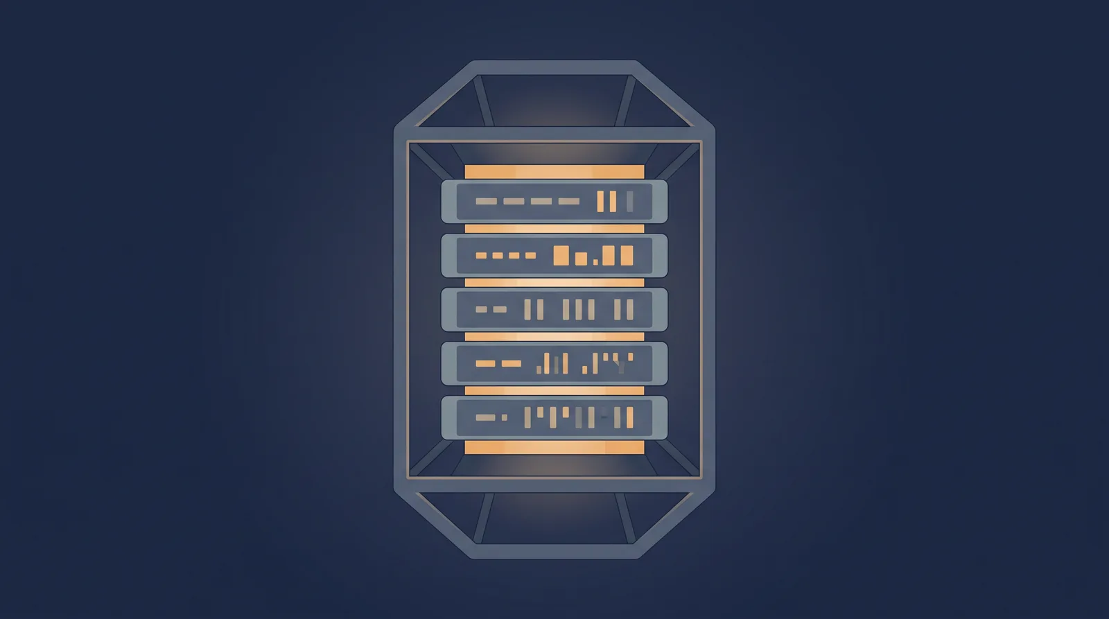 Editorial close-up illustration showing a lantern-style status readout with a neat row of stacked directory rails, each rail marked with an abstract tally.