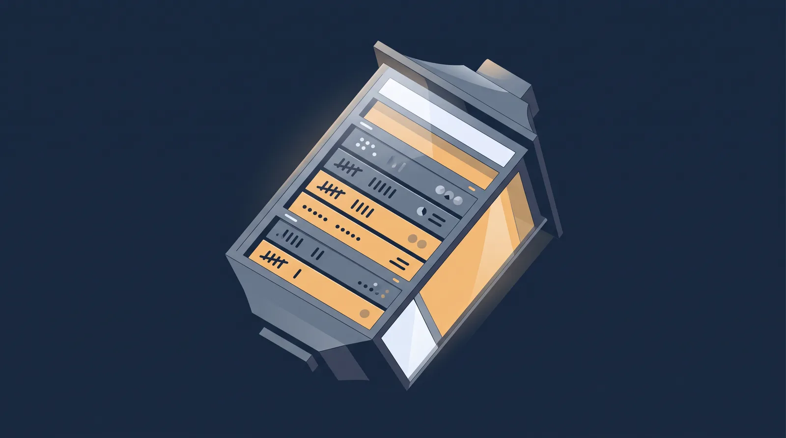 Editorial close-up illustration showing a lantern-style status readout with a neat row of stacked directory rails, each rail marked with an abstract tally.